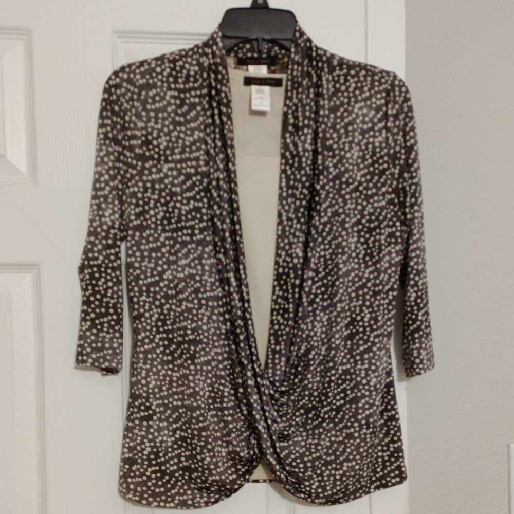 Women's Jennie & Marlis Polkadot Stretchy Layered Dressy Career Blouse Small
